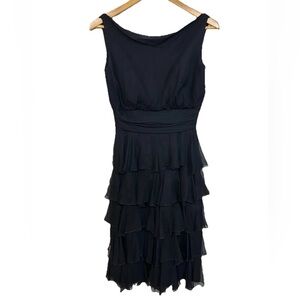 Vintage Carol Craig Black Tiered Ruffle Chiffon Cocktail Dress Small LBD Luxury